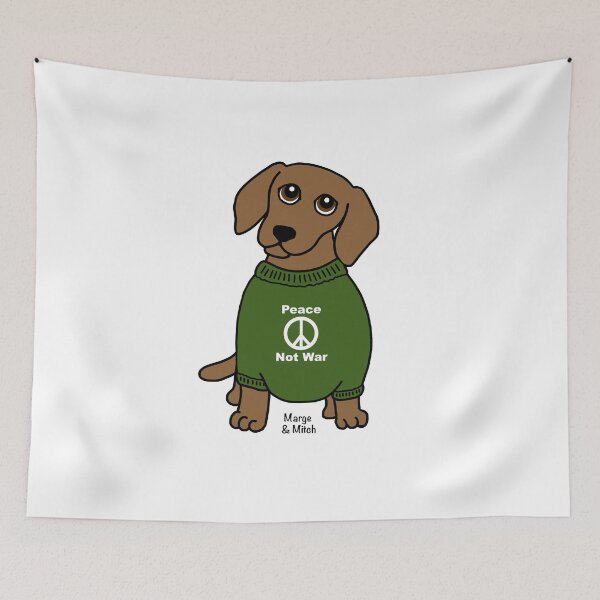 Item preview, Cute Dachshund Sausage Dog with Peace Not War Jumper designed and sold by Scat the cat.
