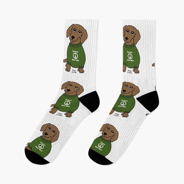 Item preview, Cute Dachshund Sausage Dog with Peace Not War Jumper designed and sold by Scat the cat.