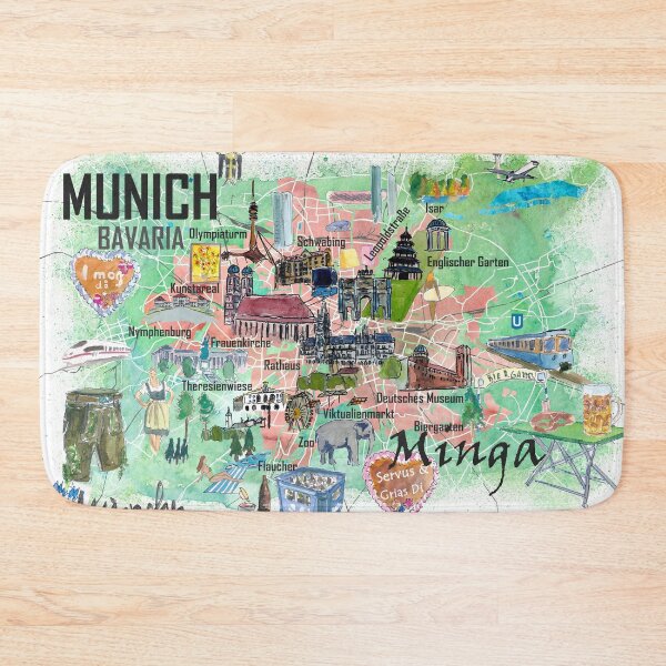 Item preview, Munich Bavaria Germany Illustrated Travel Map with Roads and Tourist Highlights designed and sold by artshop77.