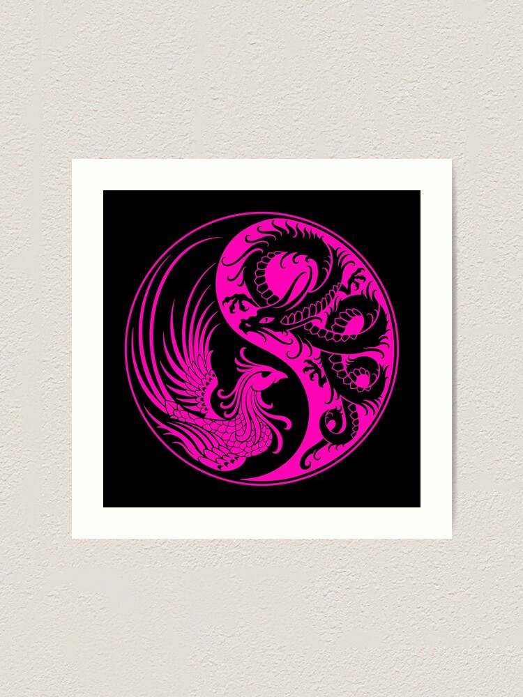 Pink and Black Dragon Phoenix Yin Yang