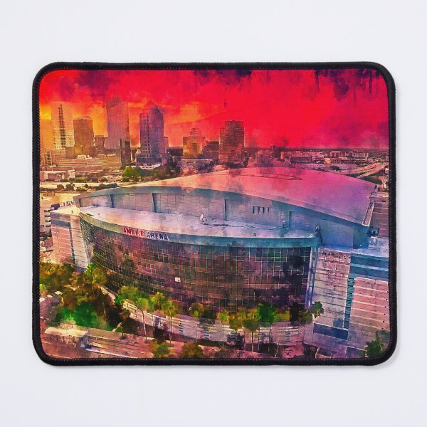 Item preview, Amalie Arena and downtown Tampa skyscrapers seen in the distance at sunset - digital painting designed and sold by NickoPrints.