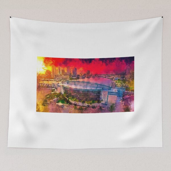 Item preview, Amalie Arena and downtown Tampa skyscrapers seen in the distance at sunset - digital painting designed and sold by NickoPrints.