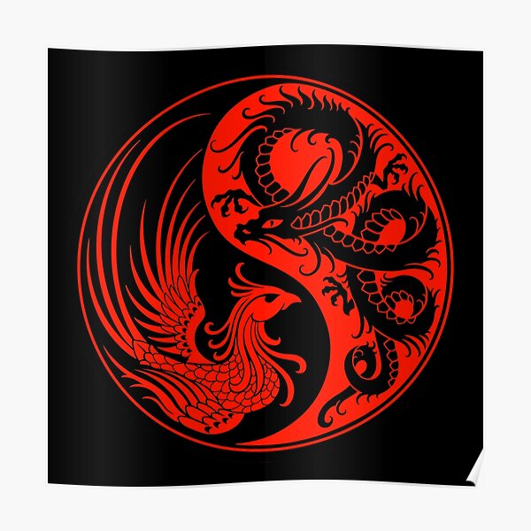 Red and Black Dragon Phoenix Yin Yang Red and Black Dragon Phoenix Yin Yang