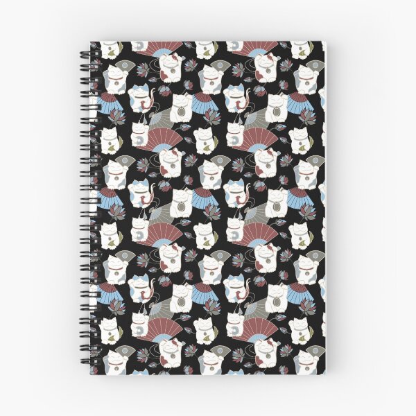 Item preview, Maneki neko, lotus flowers and Japanese fans (black, blue, white) designed and sold by middayart.