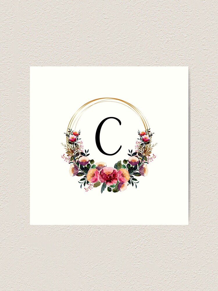 Monogram with Pink Floral  Monogram Letter C Art Print by