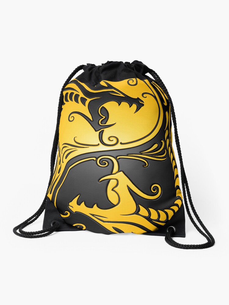 Thumbnail 1 of 3, Drawstring Bag, Yin Yang Dragons Yellow and Black designed and sold by jeff bartels.