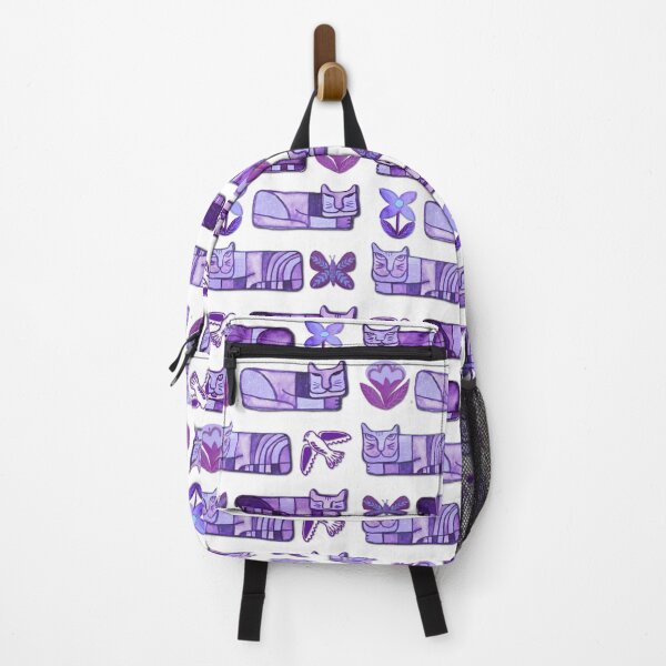 Item preview, Arte de gatos con palomas y flores en violeta y morado o lila. designed and sold by MagentaRose.