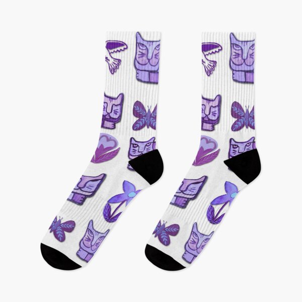 Item preview, Cat art with doves and flowers in violet and purple or lilac designed and sold by MagentaRose.