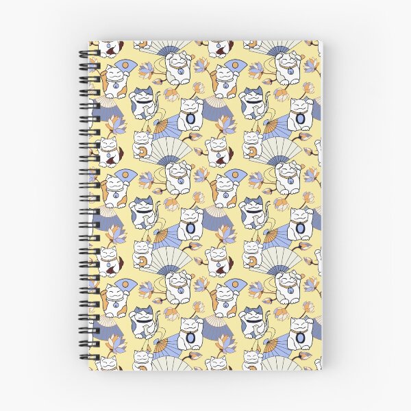 Item preview, Maneki neko, lotus flowers and Japanese fans (yellow,  blue, white, beige) designed and sold by middayart.