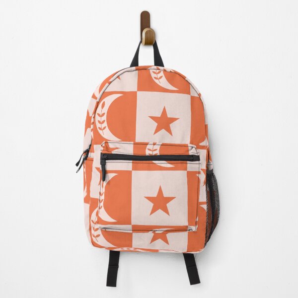 Item preview, Boho moon and stars on orange and white checkerboards designed and sold by Yasminepatterns .