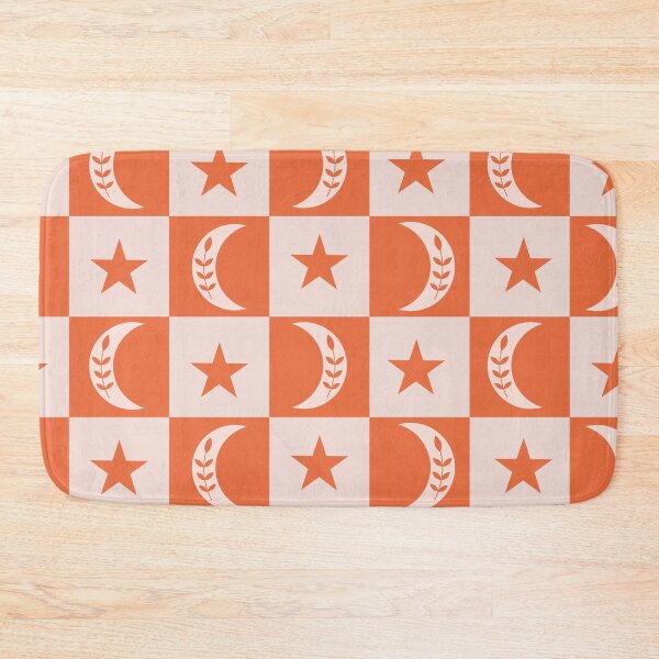 Item preview, Boho moon and stars on orange and white checkerboards  designed and sold by Yasminepatterns .