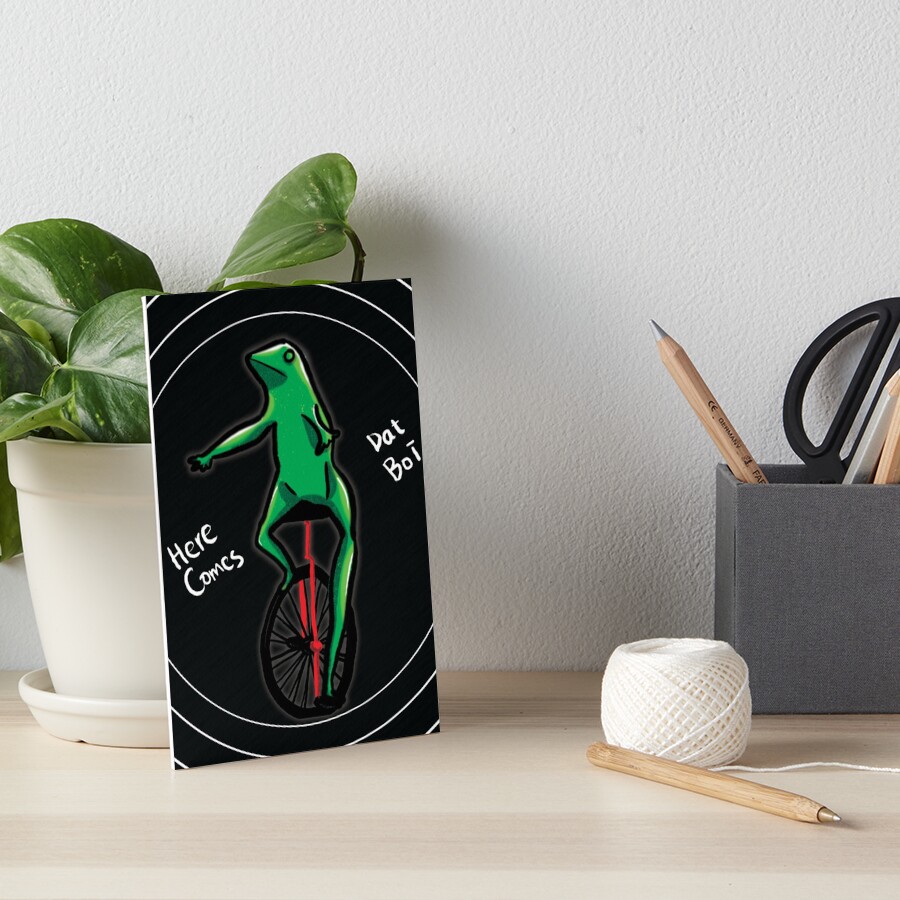 "here comes dat boi meme illustration painting frog on a unicycle" Art