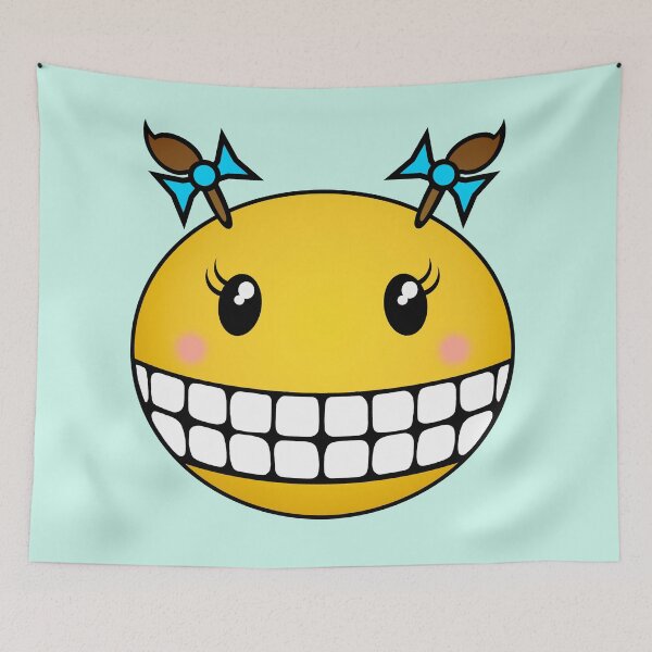 Item preview, Girl Smiley - Brown Hair, Blue Ribbons and Rosy Cheeks designed and sold by RawSunArt.