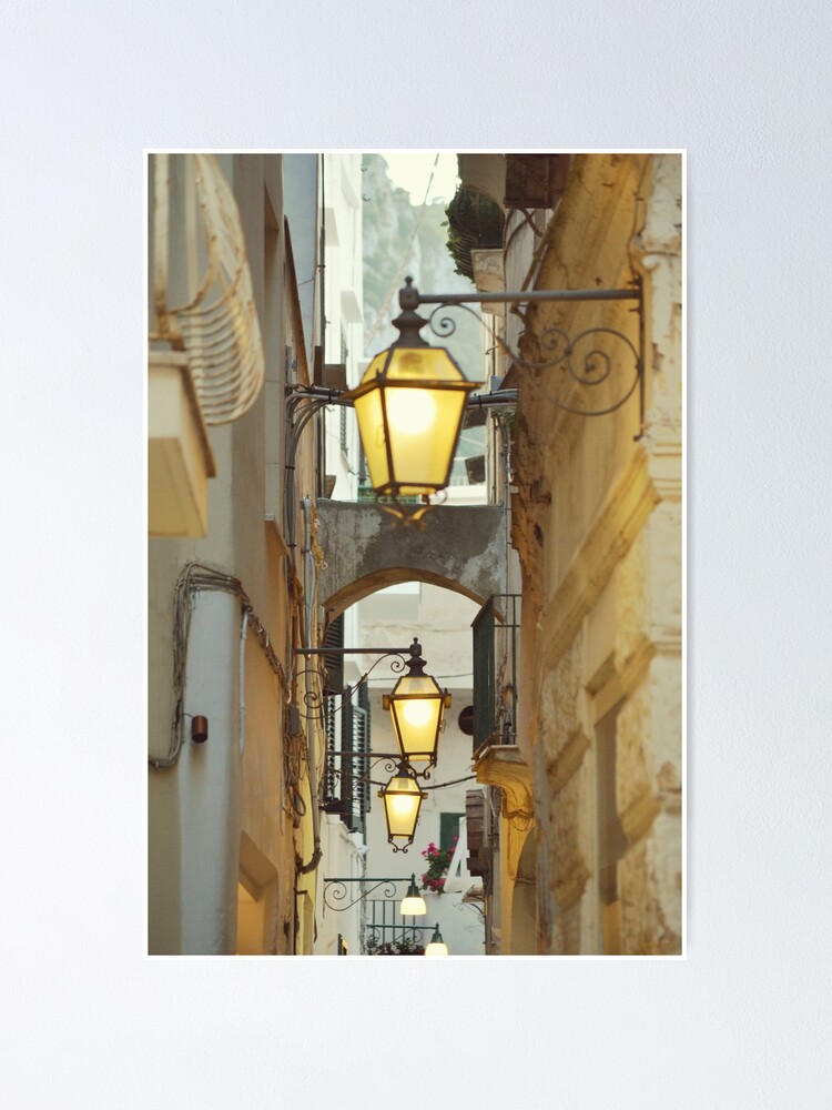 Street lamps in downtown Capri, Italy Poster for Sale by Carolina