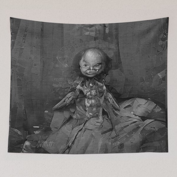 Item preview, Nightmares Great Dark Art Painting of Weird Scary Creepy Doll  designed and sold by CattlettArt.