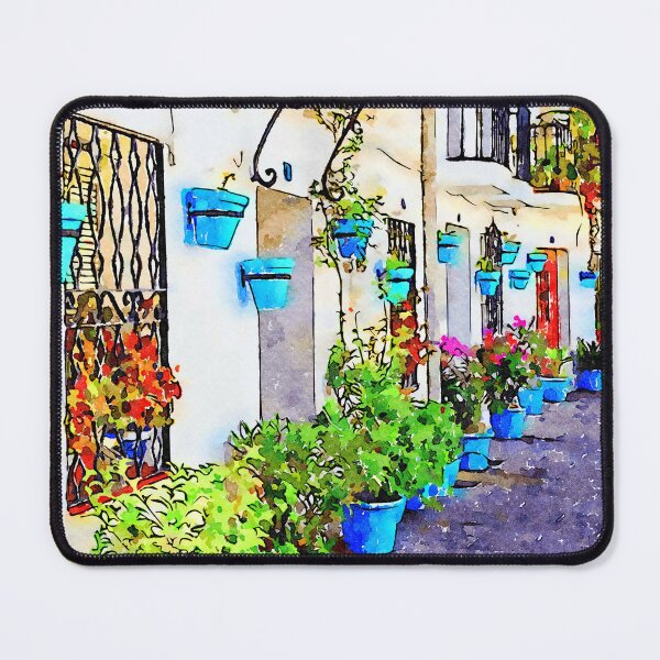 Item preview, Blue plantpots line a street in Mijas Pueblo, Andalusia, Spain designed and sold by Kevin Hellon.