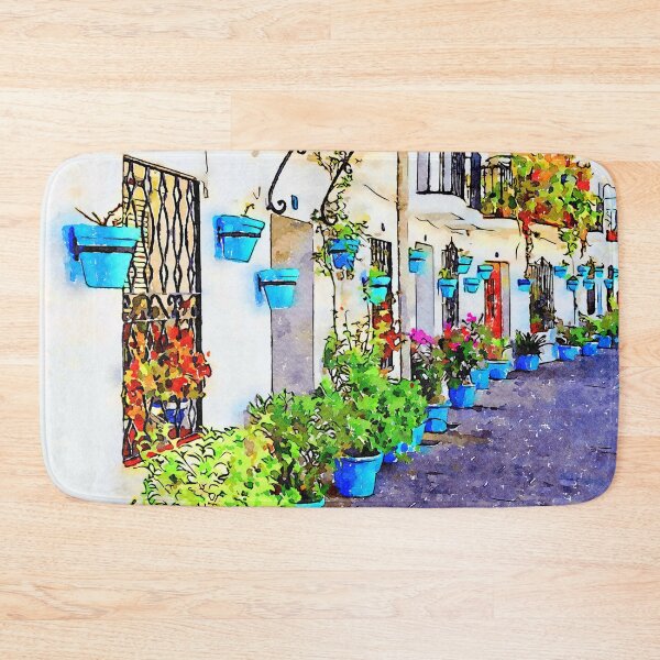 Item preview, Blue plantpots line a street in Mijas Pueblo, Andalusia, Spain designed and sold by Kevin Hellon.