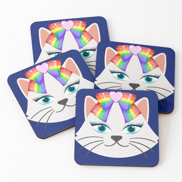 Item preview, Blue-eyed cat with a rainbow bow. designed and sold by EMIPRINCESS.
