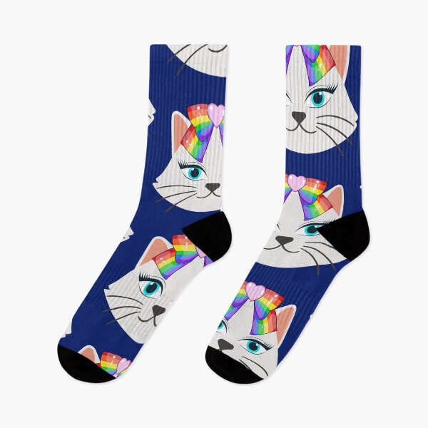 Item preview, Blue-eyed cat with a rainbow bow. designed and sold by EMIPRINCESS.