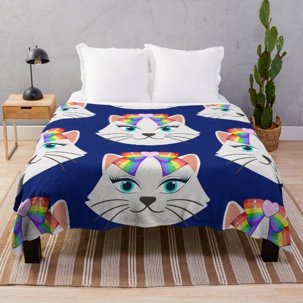 Item preview, Blue-eyed cat with a rainbow bow. designed and sold by EMIPRINCESS.