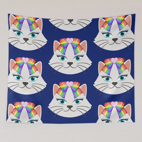 Item preview, Blue-eyed cat with a rainbow bow. designed and sold by EMIPRINCESS.