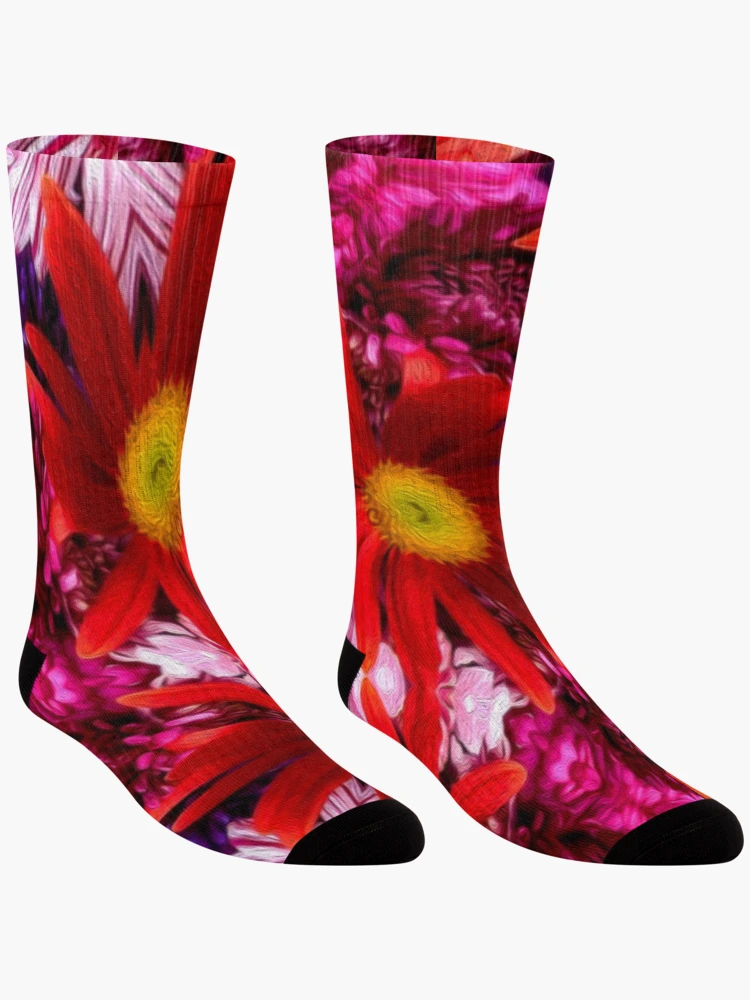 Thumbnail 3 of 5, Socks, Red aster pattern designed and sold by Patternflower.