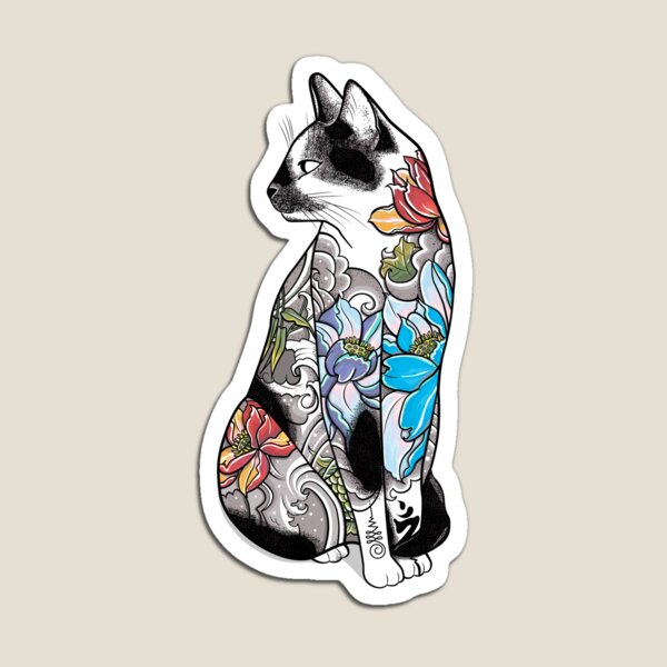 Cat in Lotus Tattoo Magnet
