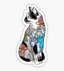 Cat in Lotus Tattoo Sticker