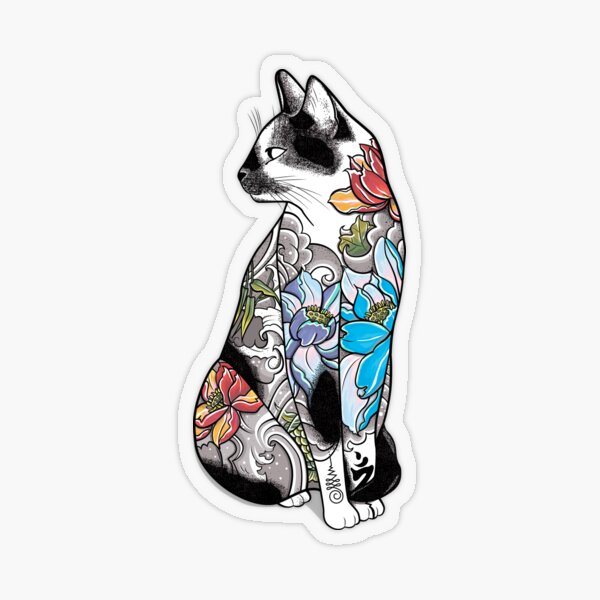 Cat in Lotus Tattoo Transparent Sticker