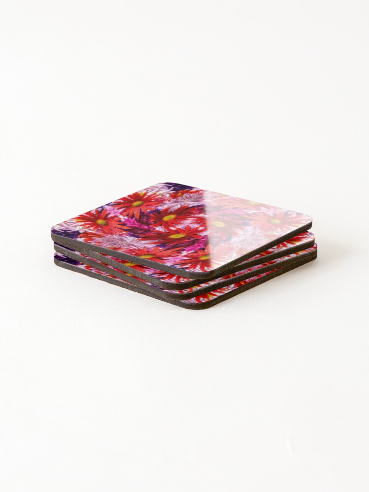 Thumbnail 4 of 5, Coasters (Set of 4), Red aster pattern designed and sold by Patternflower.