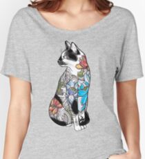 Cat in Lotus Tattoo Relaxed Fit T-Shirt