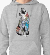 Cat in Lotus Tattoo Pullover Hoodie
