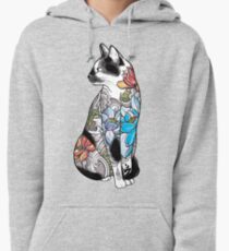 Cat in Lotus Tattoo Pullover Hoodie