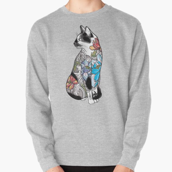 Cat in Lotus Tattoo Pullover Sweatshirt