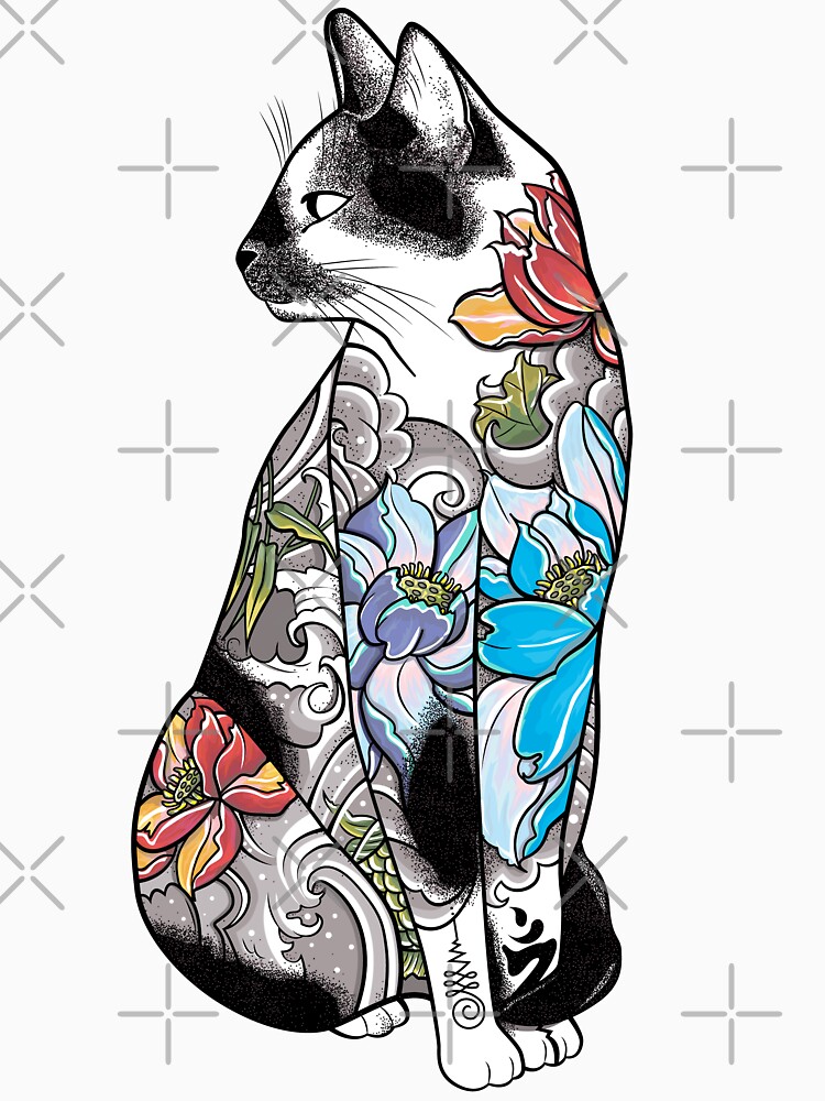 Thumbnail 3 of 3, Racerback Tank Top, Cat in Lotus Tattoo designed and sold by runcatrun.