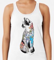 Cat in Lotus Tattoo Racerback Tank Top