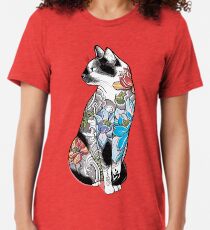 Cat in Lotus Tattoo Tri-blend T-Shirt