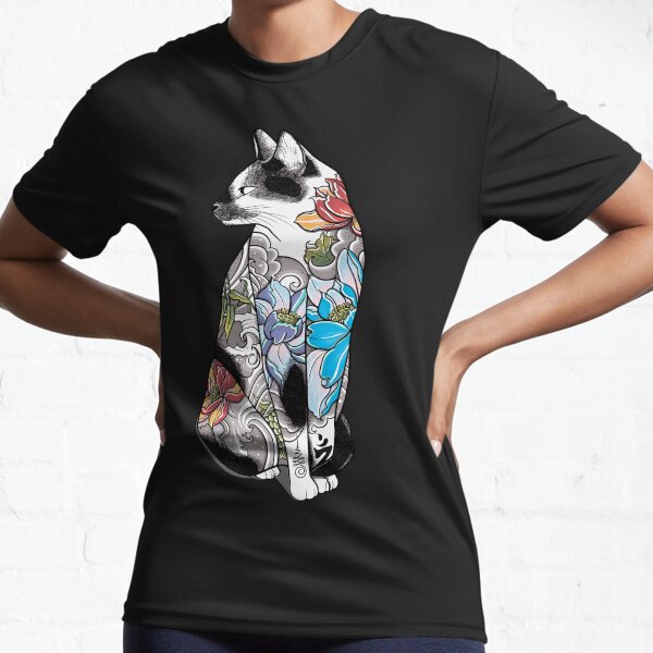 Vista previa del artículo con la obra «Tatuaje de gato en loto», diseñado y vendido por runcatrun.