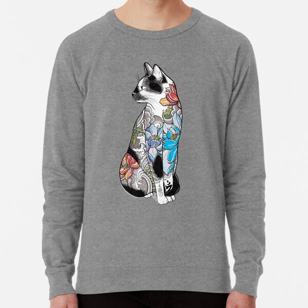 Cat in Lotus Tattoo Lightweight Sweatshirt