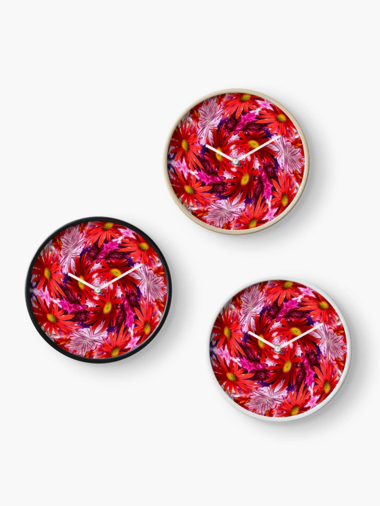 Thumbnail 3 of 4, Clock, Red aster pattern designed and sold by Patternflower.