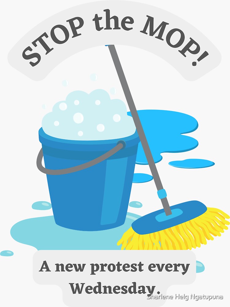 "Stop the Mop! ban mopping worldwide." Sticker by SharleneHelgNga Redbubble