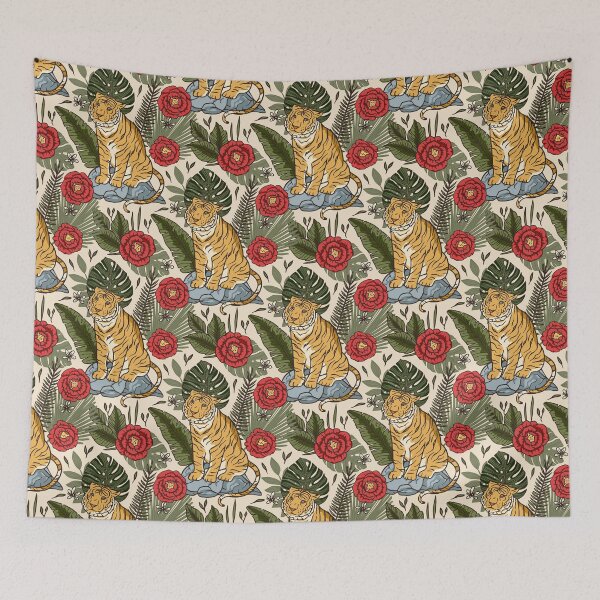 Item preview, Exotic Flowers and Tiger Pattern designed and sold by Naturalist Prints.