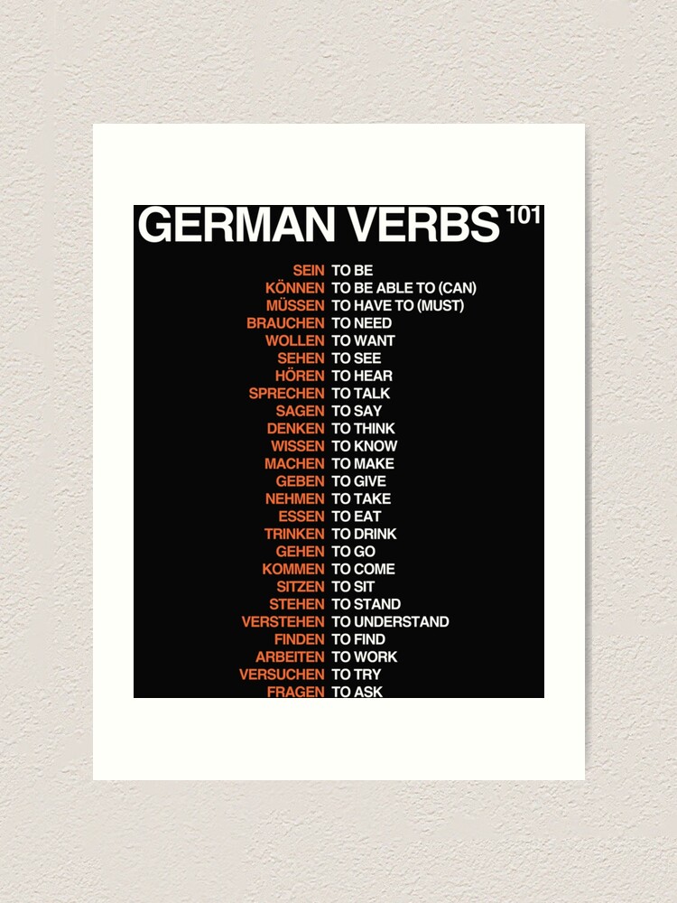 "German Verbs 101 German Language Cheatsheet " Art Print for Sale by