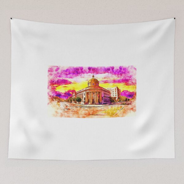 Item preview, First Baptist Church of Tampa, Florida, at sunset - pen and watercolor designed and sold by NickoPrints.