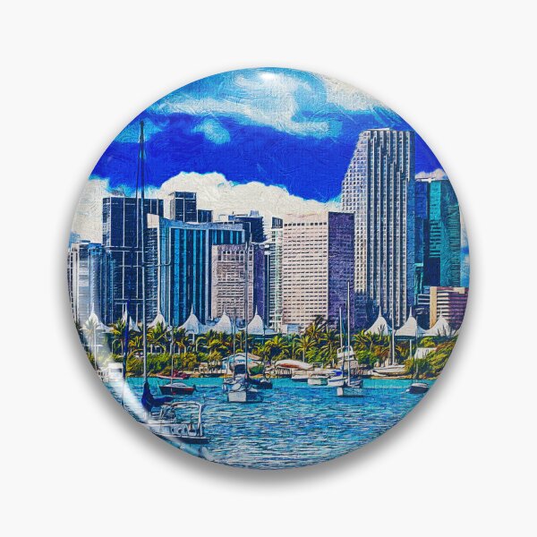 Item preview, Panorama of downtown Miami seen from the Atlantic Ocean - impressionist painting designed and sold by NickoPrints.