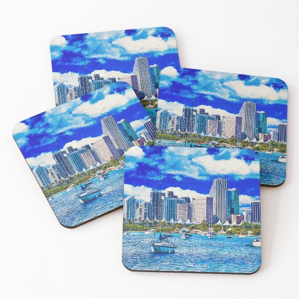 Item preview, Panorama of downtown Miami seen from the Atlantic Ocean - impressionist painting designed and sold by NickoPrints.