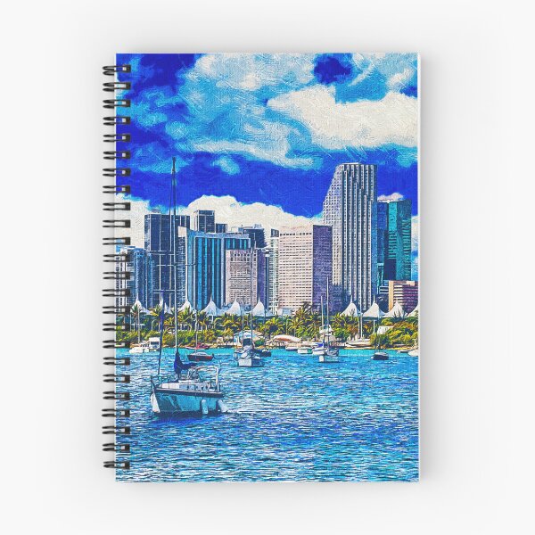 Item preview, Panorama of downtown Miami seen from the Atlantic Ocean - impressionist painting designed and sold by NickoPrints.