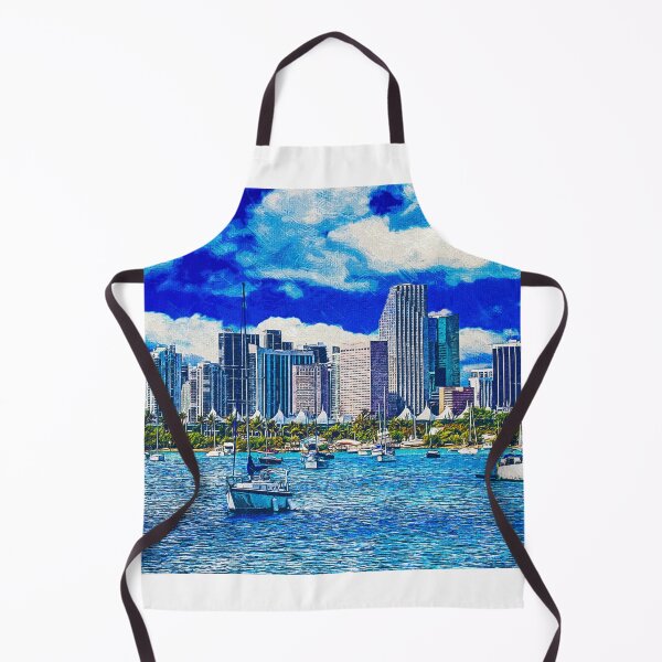 Item preview, Panorama of downtown Miami seen from the Atlantic Ocean - impressionist painting designed and sold by NickoPrints.