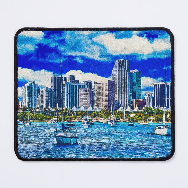 Item preview, Panorama of downtown Miami seen from the Atlantic Ocean - impressionist painting designed and sold by NickoPrints.