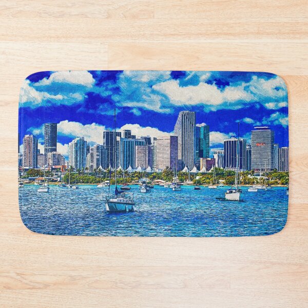 Item preview, Panorama of downtown Miami seen from the Atlantic Ocean - impressionist painting designed and sold by NickoPrints.